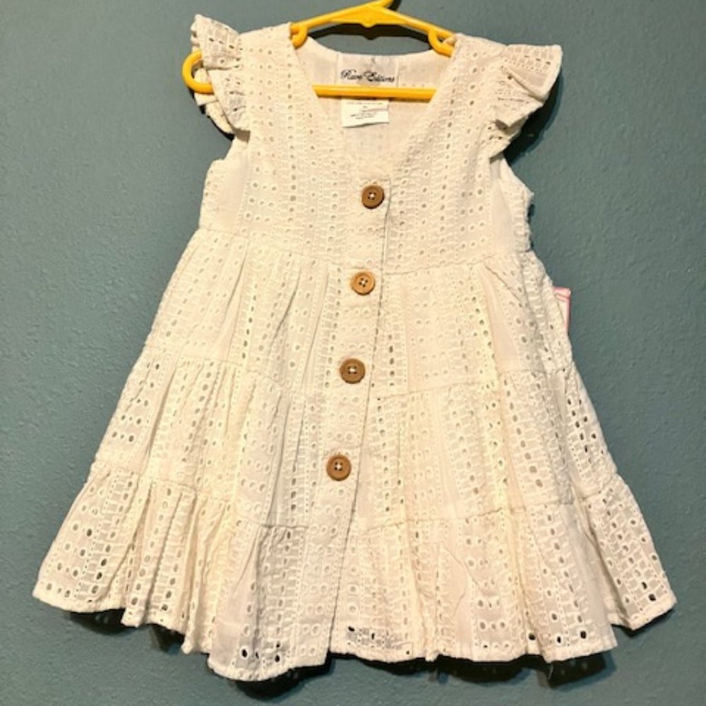 NWT!   RARE EDITIONS Size 2T Beautiful White Eyelet Ruffled Dress - Size 2T